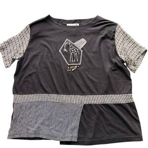 Vintage Studio G Women Giraffe‎ Patchwork T-Shirt XL Black Retro Lagenlook